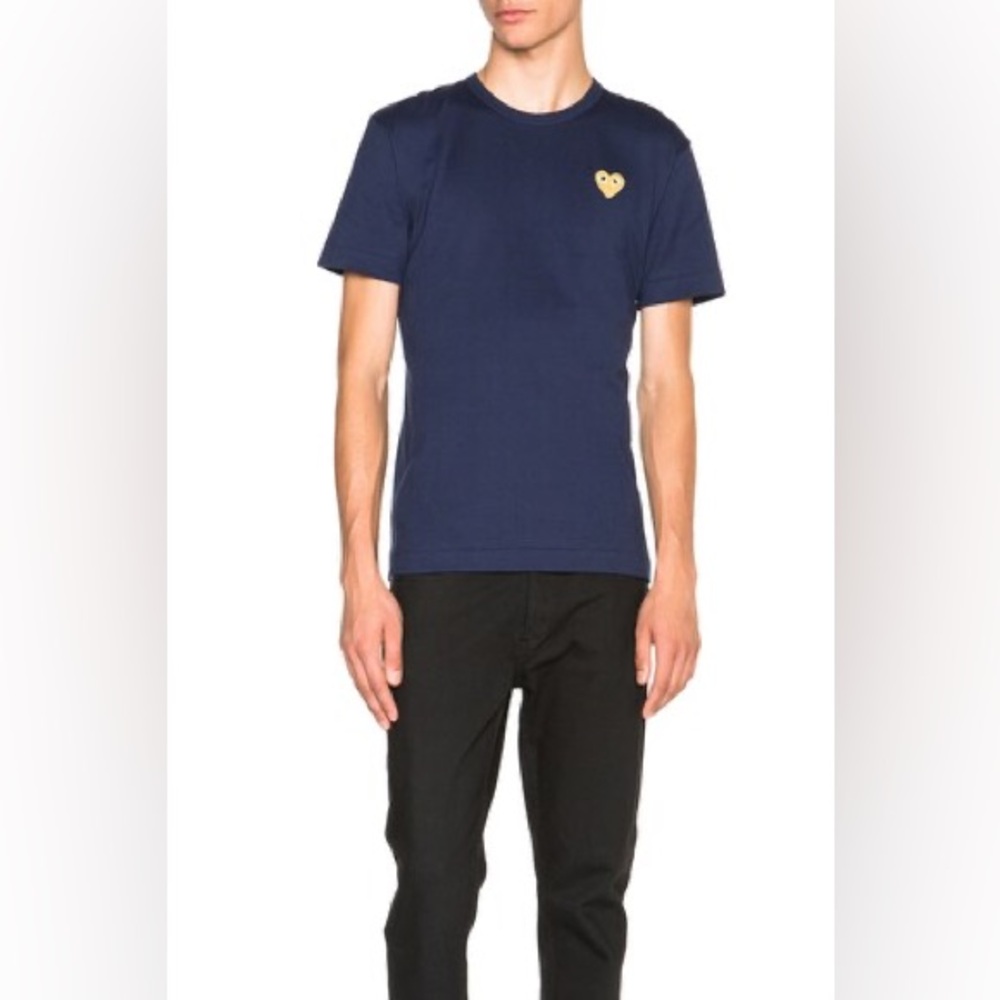 Comme Des Garcons Navy T-Shirt with Gold Heart